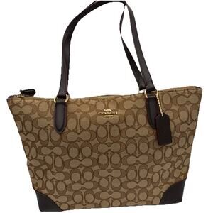 New Coach Signature Tote Bag F29958 Canvas Leather Brown Women's Handbag Outline